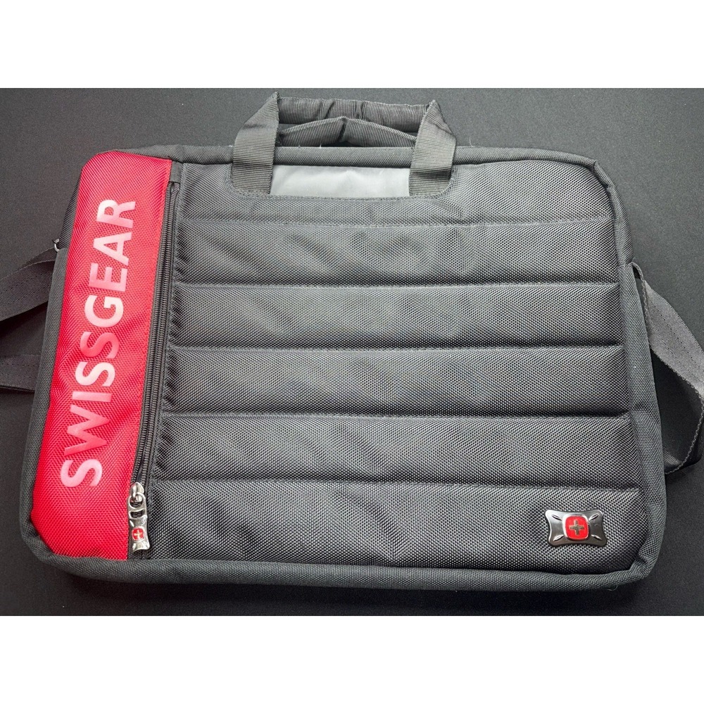 SWISSGEAR Padded Nylon Messenger Bag for 17"Laptop Black Red Shoulder Strap Case
